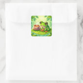 Frosch auf Blatt mit  Quadratischer Aufkleber (Tasche)