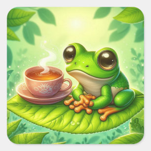 Frosch auf Blatt mit  Quadratischer Aufkleber