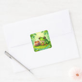 Frosch auf Blatt mit  Quadratischer Aufkleber (Umschlag)
