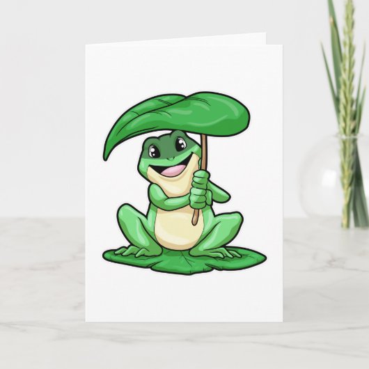 Frosch auf Blatt mit Regenschirm Karte (Vorderseite)