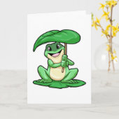 Frosch auf Blatt mit Regenschirm Karte (Gelbe Blume)