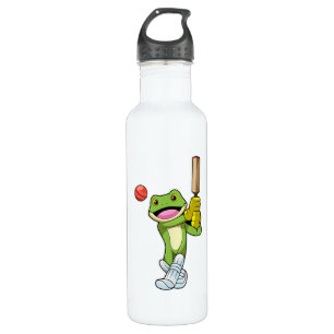 Frosch auf Cricket mit Cricket-Fledermaus Edelstahlflasche