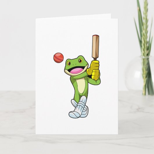 Frosch auf Cricket mit Cricket-Fledermaus Karte (Vorderseite)
