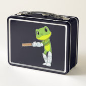 Frosch auf Cricket mit Cricket-Fledermaus Metall Brotdose (Rückseite)