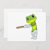 Frosch auf Cricket mit Cricket-Fledermaus Postkarte (Vorne/Hinten)