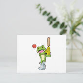 Frosch auf Cricket mit Cricket-Fledermaus Postkarte (Stehend Vorderseite)