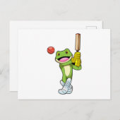 Frosch auf Cricket mit Cricket-Fledermaus Postkarte (Vorne/Hinten)