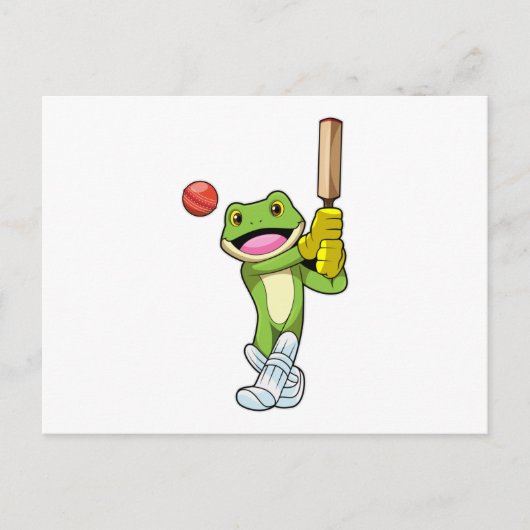 Frosch auf Cricket mit Cricket-Fledermaus Postkarte (Vorderseite)