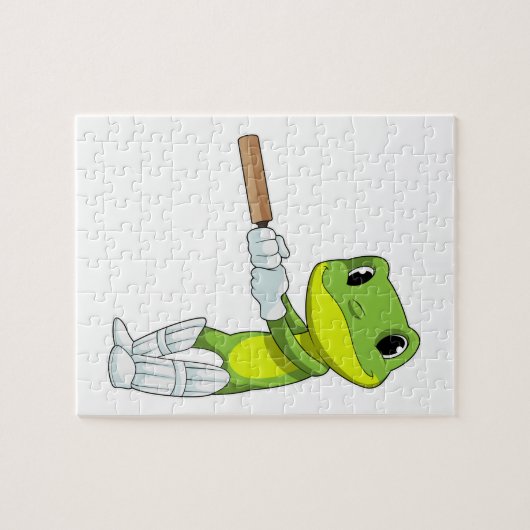 Frosch auf Cricket mit Cricket-Fledermaus Puzzle (Horizontal)