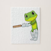Frosch auf Cricket mit Cricket-Fledermaus Puzzle (Vertikal)