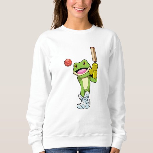 Frosch auf Cricket mit Cricket-Fledermaus Sweatshirt (Vorderseite)