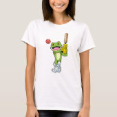 Frosch auf Cricket mit Cricket-Fledermaus T-Shirt (Vorderseite)