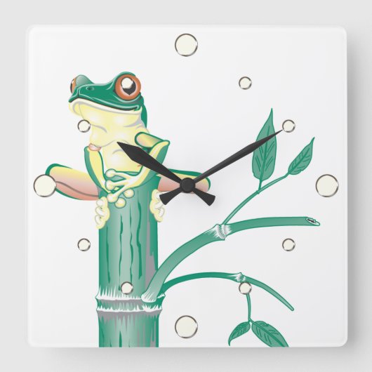 Frosch auf der Bambus-Wall-Uhr Quadratische Wanduhr (Vorderseite)
