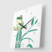 Frosch auf der Bambus-Wall-Uhr Quadratische Wanduhr (Winkel)