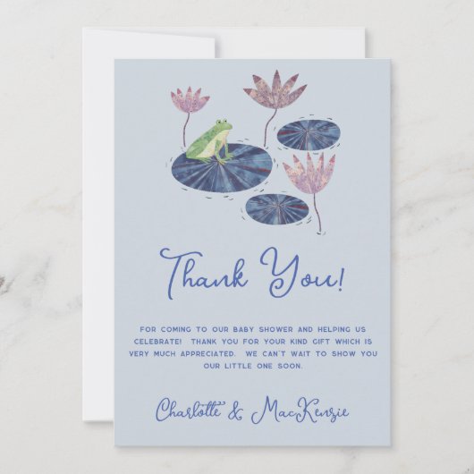 Frosch auf eine Lily Pad Baby Dusche Danke Karte (Vorderseite)