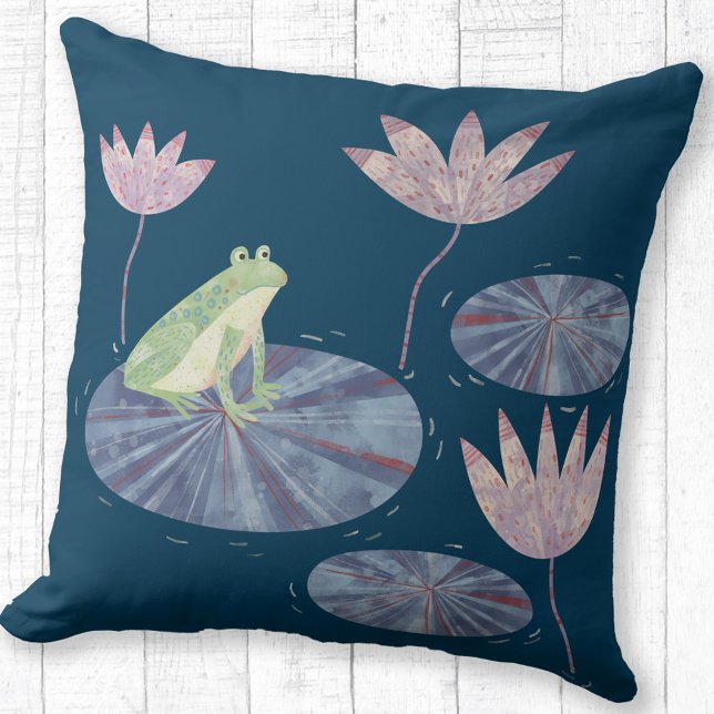 Frosch auf einem Lilienteich Kissen (Frog on a lily pad throw pillow)