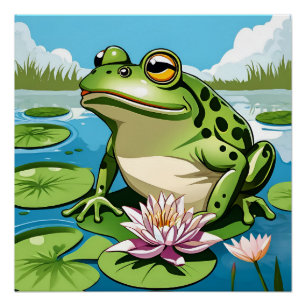 Frosch auf einem Lily Pad Glossy Poster