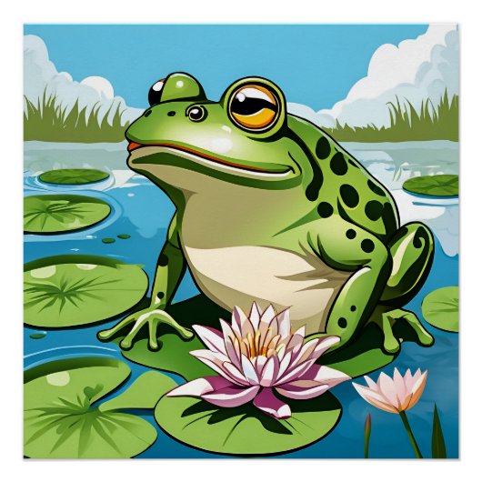 Frosch auf einem Lily Pad Glossy Poster (Vorderseite)