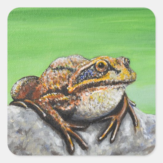 Frosch auf einem Rockgemälde Quadratischer Aufkleber (Vorderseite)