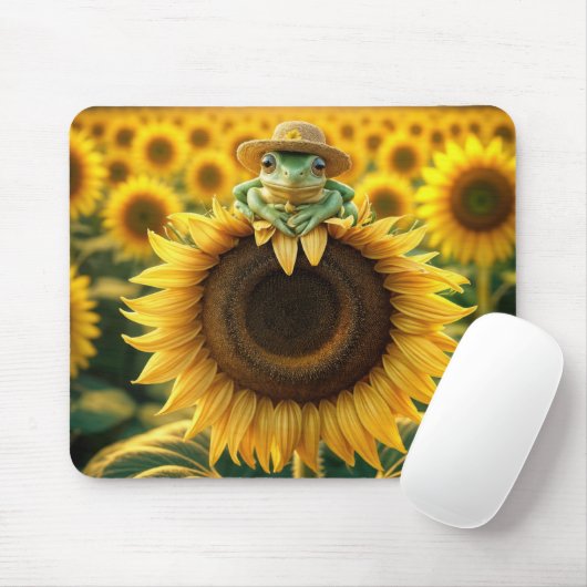 Frosch auf einer gelben Sonnenblume Mousepad (Mit Mouse)
