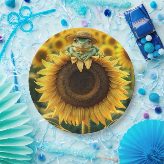Frosch auf einer gelben Sonnenblume Pappteller (Party)