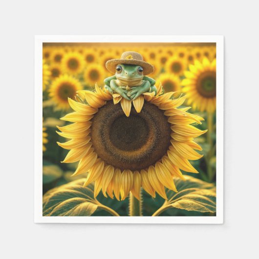 Frosch auf einer gelben Sonnenblume Serviette (Vorderseite)