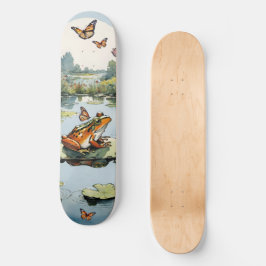 Frosch auf einer Lilienwand mit Schmetterlingen Skateboard