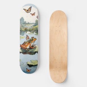 Frosch auf einer Lilienwand mit Schmetterlingen Skateboard