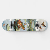 Frosch auf einer Lilienwand mit Schmetterlingen Skateboard (Horizontal)