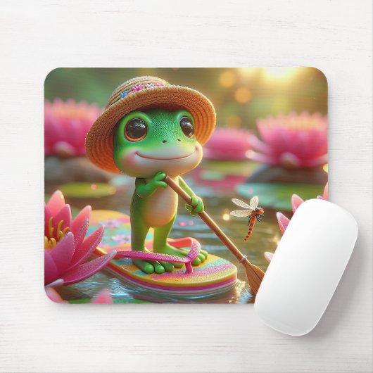 Frosch auf Gedreht Flop in einem Teich Mousepad (Mit Mouse)