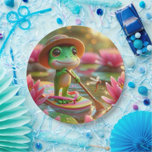 Frosch auf Gedreht Flop in einem Teich Pappteller (Party)