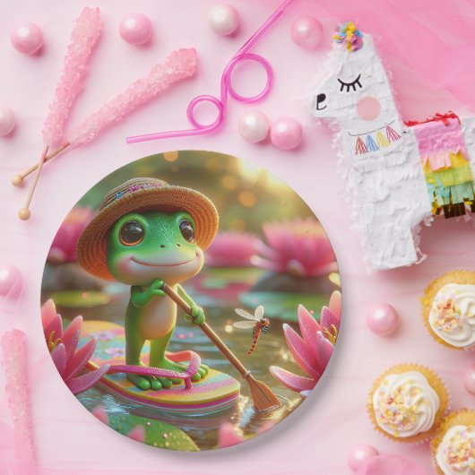 Frosch auf Gedreht Flop in einem Teich Pappteller (Party)