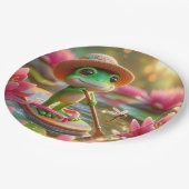 Frosch auf Gedreht Flop in einem Teich Pappteller (Schrägansicht)