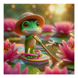 Frosch auf Gedreht Flop in einem Teich Poster