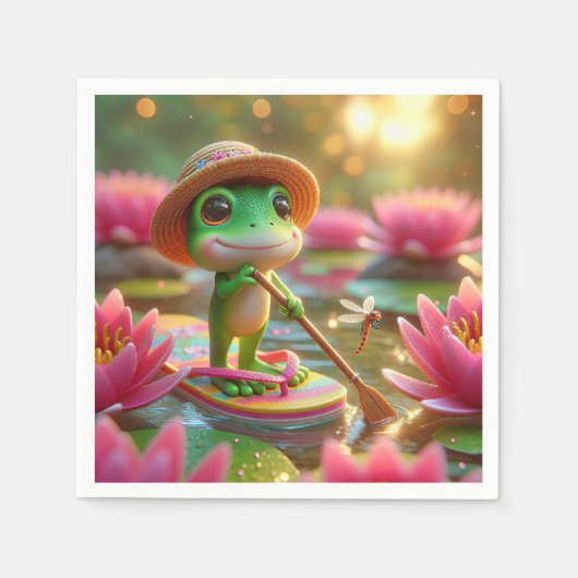 Frosch auf Gedreht Flop in einem Teich Serviette (Vorderseite)