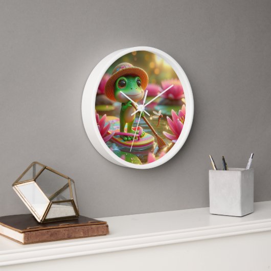 Frosch auf Gedreht Flop in einem Teich Uhr (Büro)