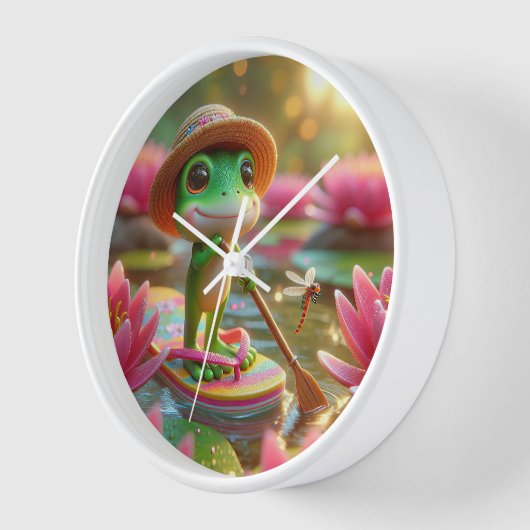 Frosch auf Gedreht Flop in einem Teich Uhr (Winkel)