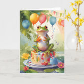 Frosch auf Kuchen im Freien lächeln! Karte (Gelbe Blume)