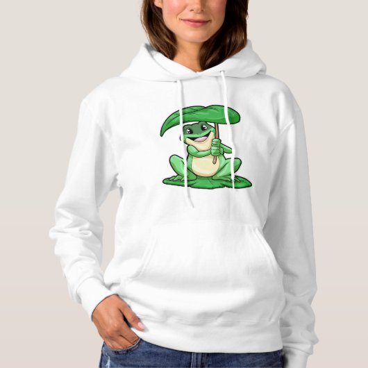 Frosch auf Leaf mit Schirm Hoodie (Vorderseite)