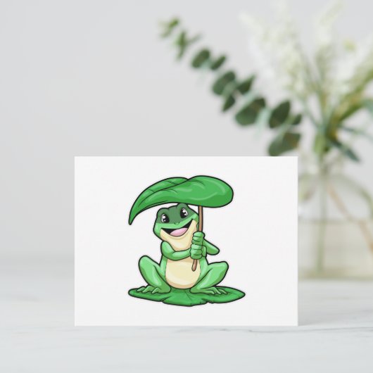 Frosch auf Leaf mit Schirm Postkarte (Stehend Vorderseite)