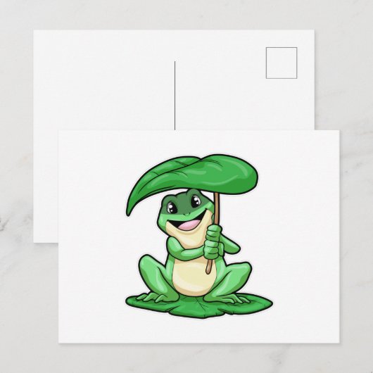 Frosch auf Leaf mit Schirm Postkarte (Vorne/Hinten)