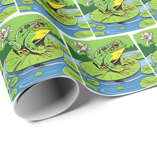 Frosch auf Lily Pad Geschenkpapier (Rolleneckpunkt)