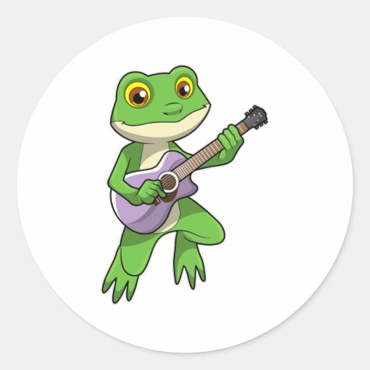 Frosch auf Musik mit Gitarre Runder Aufkleber (Vorderseite)