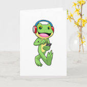 Frosch auf Musik mit Kopfhörer Karte (Gelbe Blume)