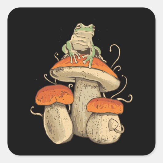 Frosch auf Pilz Quadratischer Aufkleber (Vorderseite)