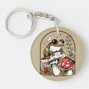 Frosch auf Pilz unter Mondlicht Himmel Schlüsselanhänger