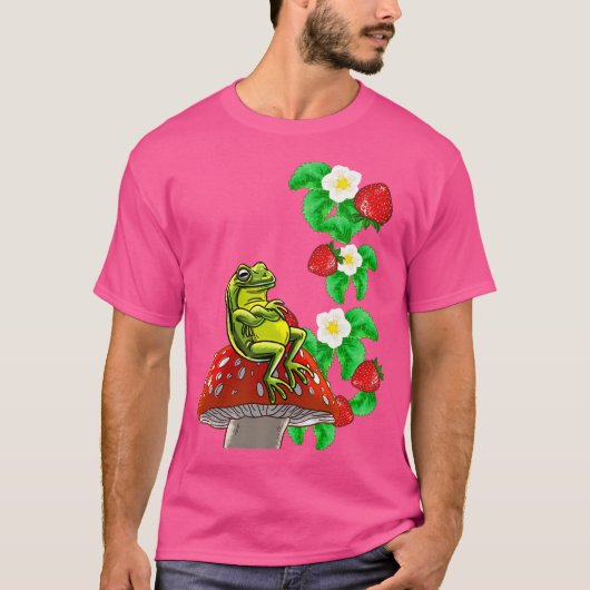 Frosch auf Pilzbeeren Erdbeeren Niedliche Natur Ti T-Shirt (Vorderseite)