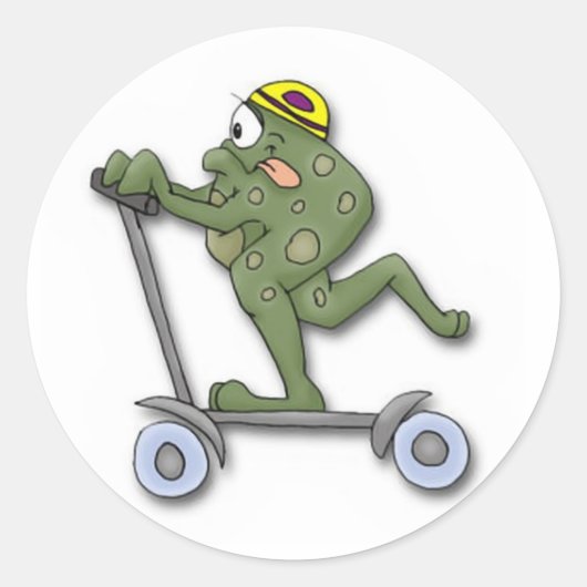 Frosch auf Scooter Runder Aufkleber (Vorderseite)