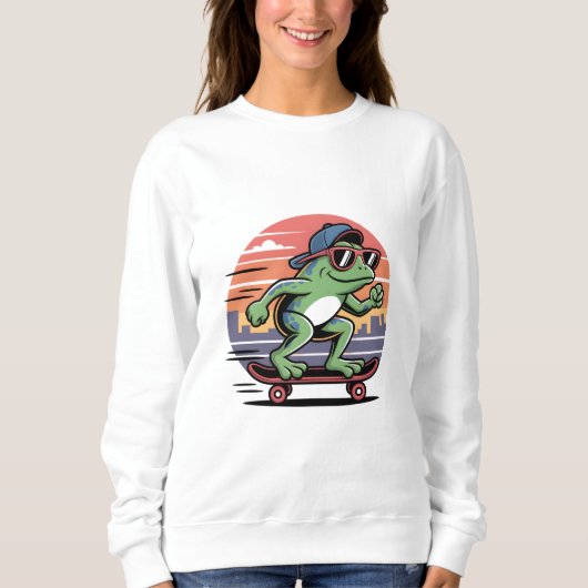 Frosch auf Skateboard Sweatshirt (Vorderseite)