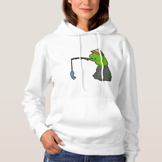 Frosch auf Stein beim Angeln mit Angelrute & Fisch Hoodie (Vorderseite)